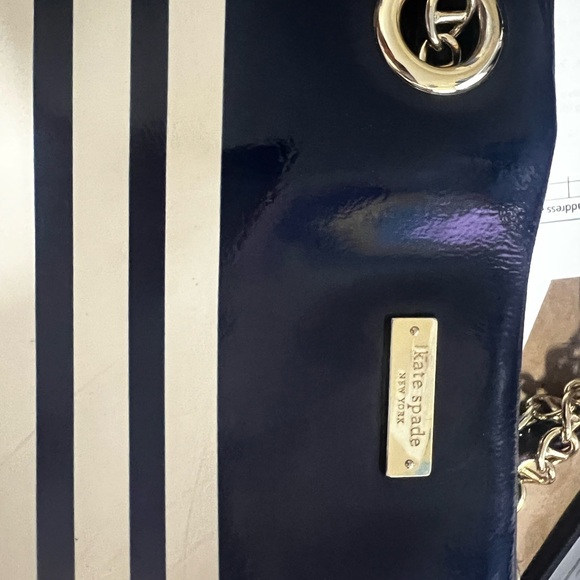 Kate Spade New York Navy Blue White Striped Gold Chain Purse Shoulder Bag - Picture 8 of 8